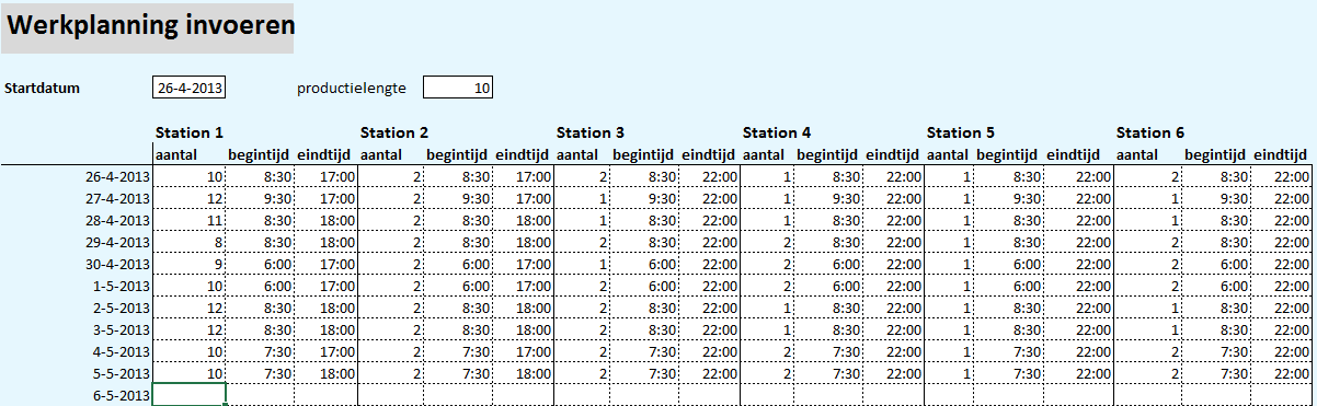 productieplanning in Excel